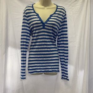 Tommy Bahama V-Neck Striped Blue And White Long Sleeve Top.